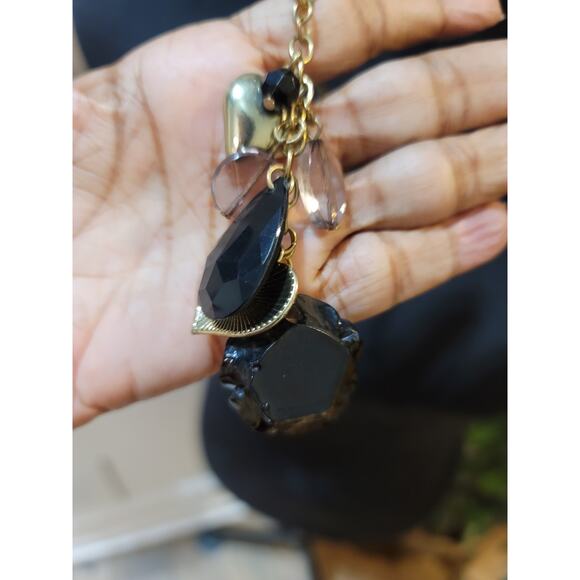 Women's Gold Chain Necklace With Lobster Clasp Black Rose Heart And Bead Charms - Picture 4 of 5